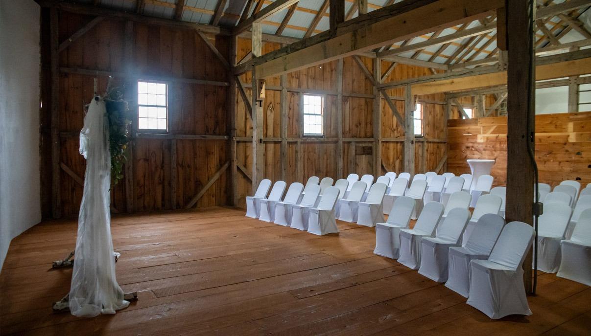 Historic barn wedding at twilight