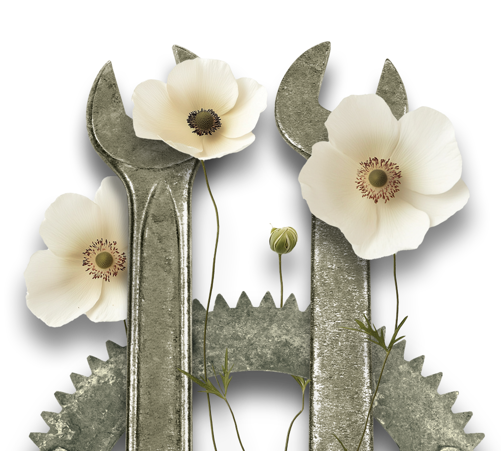 home-main wrenches, gear and flowers